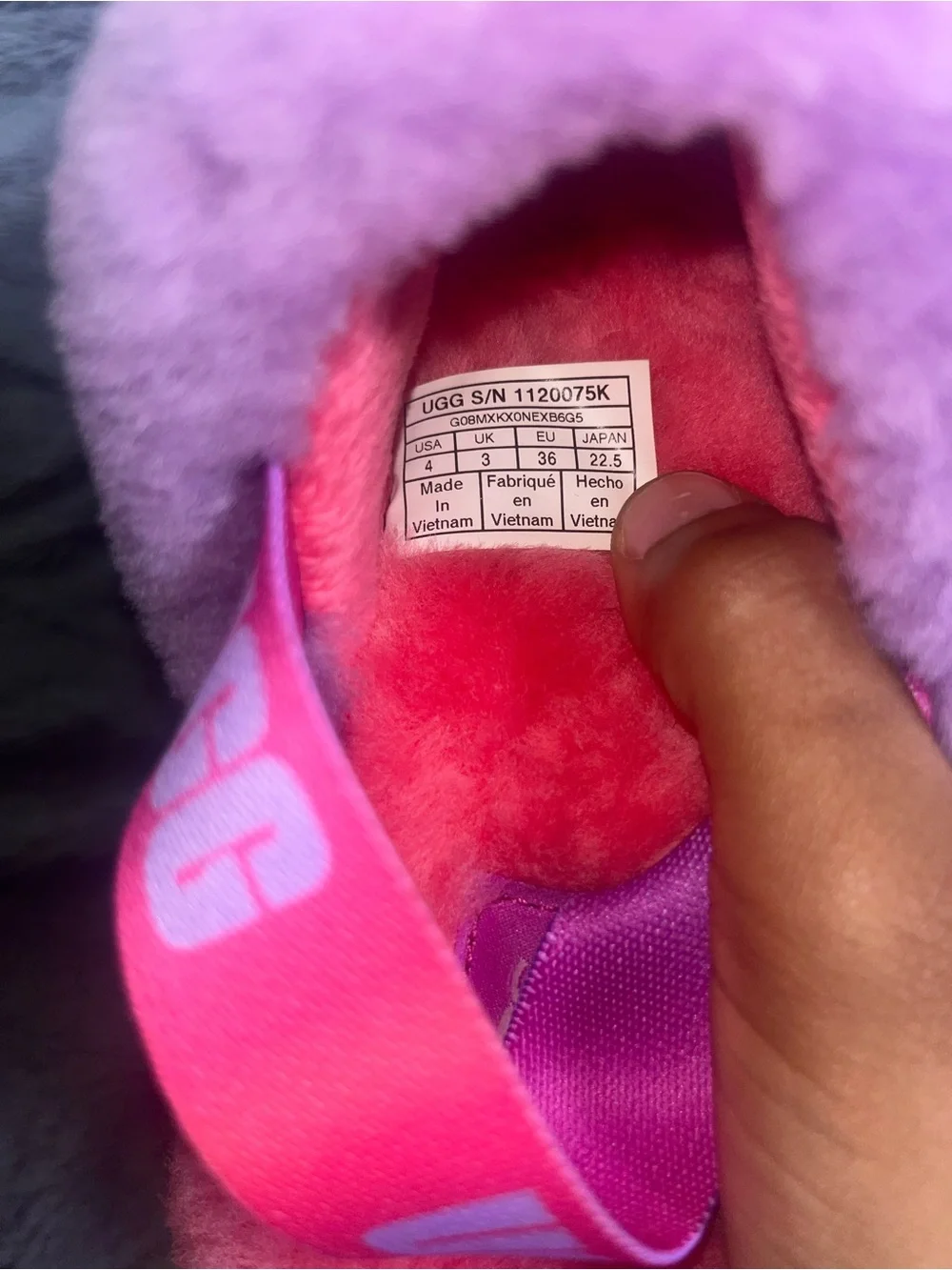 UGG Kids Pink Purple Coral Fluffy Slide Sandals